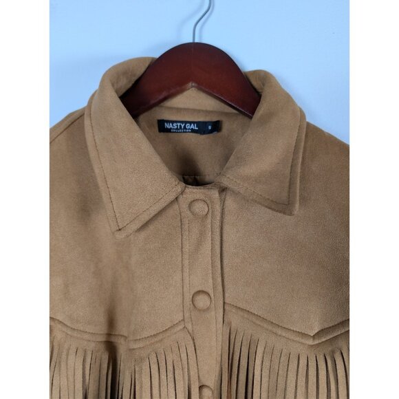 Nasty Gal Women's Camel Tan Fringe Faux Suede Jacket Western Cowgirl Size Small - Picture 5 of 16